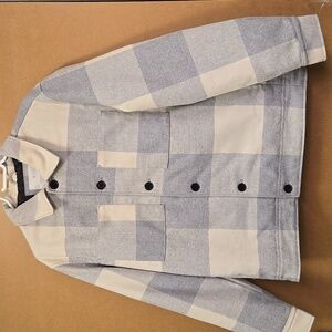 Jack & Jones Size L Cream and Grey Checkered Button Down Jacket
